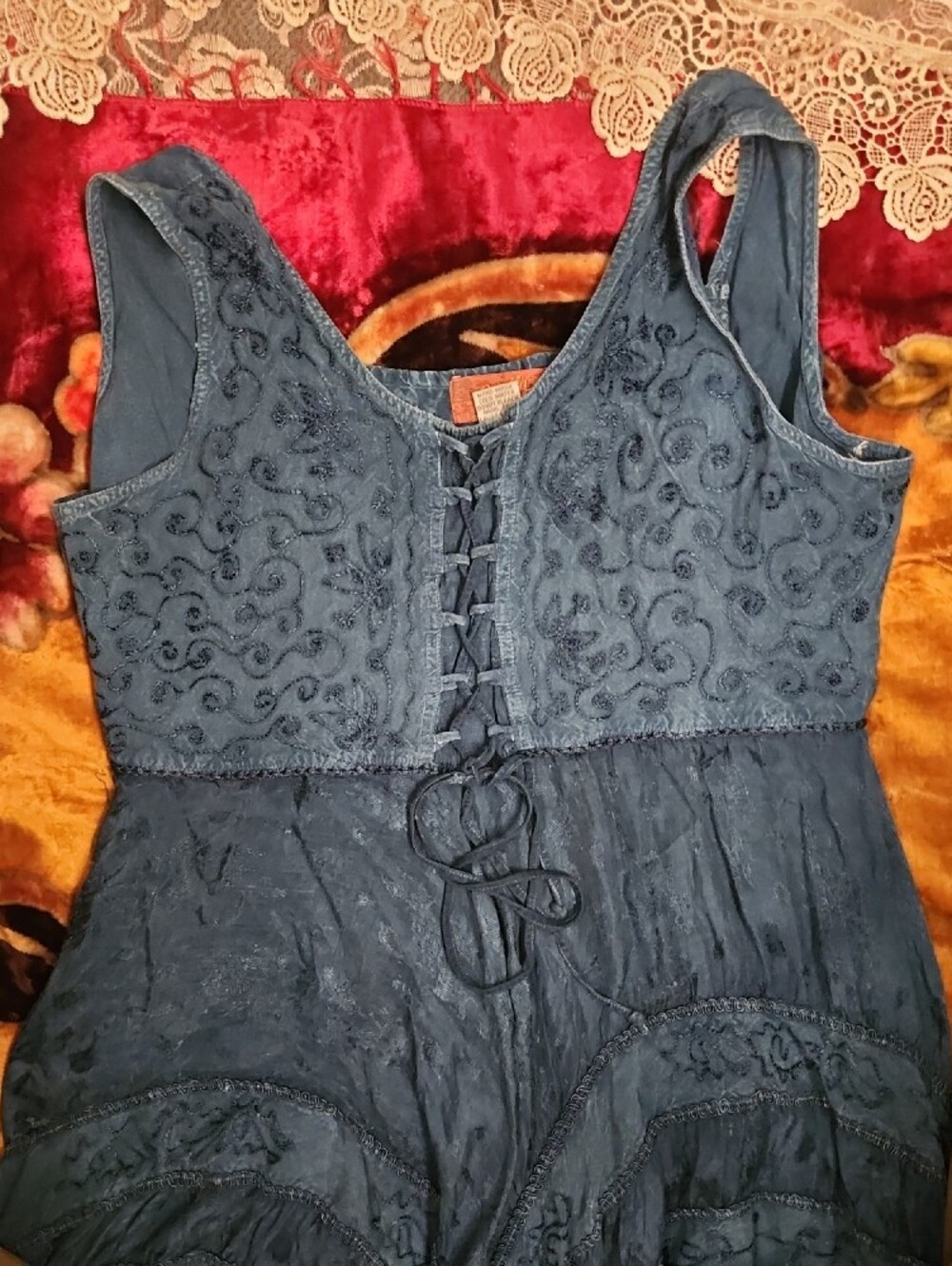 Scully Navy Blue Embroidered Tiered Midi Dress - Picture 5 of 12